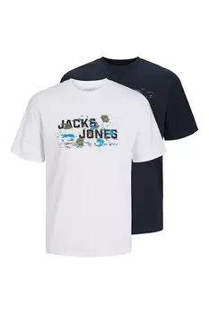 Хлопковые футболки с логотипом, 2 шт Jack & Jones, белый, темно-синий