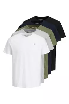 Хлопковые футболки с овальным вырезом - 5 шт Jack & Jones, мультиколор