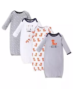 Хлопковые халаты для маленьких девочек, 4 шт Hudson Baby, мультиколор