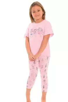 Хлопковые колготки с короткими рукавами и рисунком, пижамный комплект для девочек LITTLE FROG KIDS, розовый