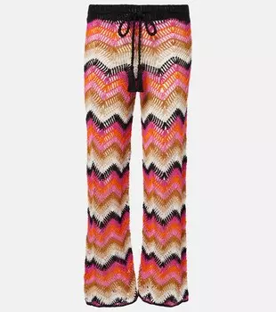 Хлопковые крючком широкие брюки Anna Kosturova, Multi Stripes