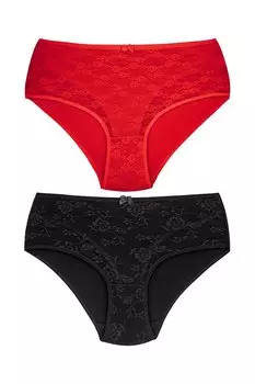 Хлопковые кружевные женские трусики Lez с высокой талией спереди на подкладке, 2 предмета HNX, красный черный