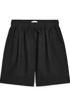 Хлопковые льняные шорты Arket, черный