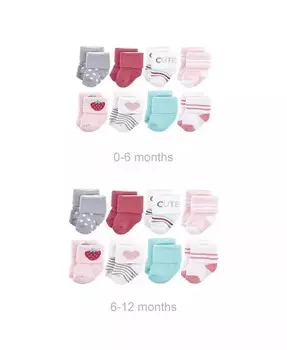 Хлопковые махровые носки Baby Girls Grow with Me, клубника, 8 шт., 0–6 и 6–12 месяцев Hudson Baby, красный