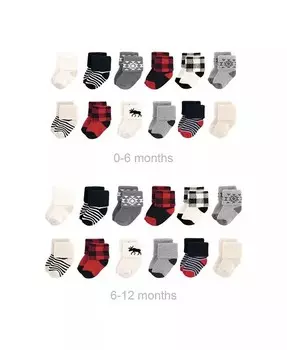 Хлопковые махровые носки для мальчиков «Растем вместе со мной», цвет «Лось» в клетку «Баффало», 0–6 и 6–12 месяцев Hudson Baby, красный