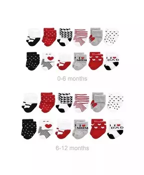 Хлопковые махровые носки для маленьких девочек «Grow with Me», «Мама-папа», красные, черные, 0–6 и 6–12 месяцев Hudson Baby, черный