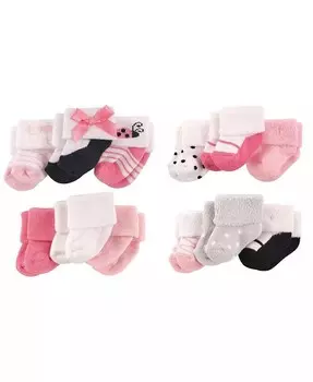 Хлопковые махровые носки для маленьких девочек, 12 предметов, розово-черные с божьей коровкой, 0–3 месяца Luvable Friends, розовый