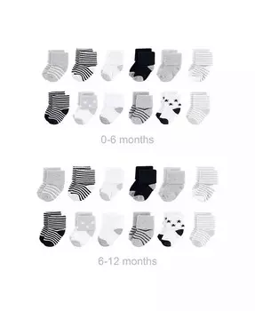 Хлопковые махровые носки унисекс для маленьких мальчиков Baby Grow with Me, серые и черные звезды, 0–6 и 6–12 месяцев Hudson Baby, черный
