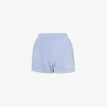 Хлопковые махровые шорты средней посадки с вышитым логотипом Sporty & Rich, цвет washed periwinkle
