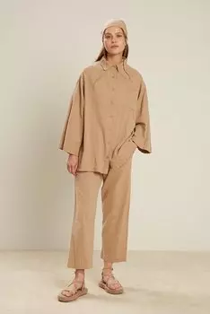 Хлопковые мятые брюки бежевого цвета Manuka