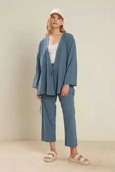 Хлопковые мятые брюки цвета индиго Manuka