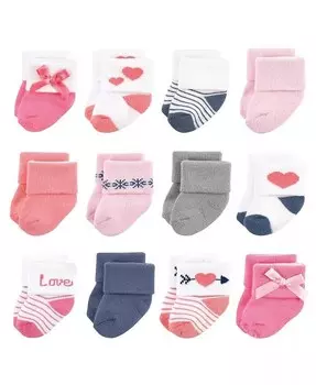 Хлопковые носки для новорожденных и махровые носки для маленьких девочек, Love, 12 шт Hudson Baby, розовый