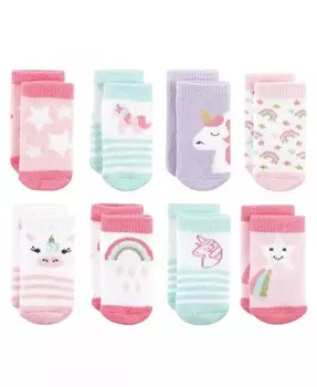 Хлопковые носки для новорожденных и махровые носки для маленьких девочек, упаковка с единорогом, 8 шт Hudson Baby, розовый
