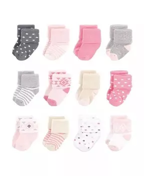 Хлопковые носки для новорожденных и махровые носки для маленьких девочек Woodland, 0–3 месяца Hudson Baby, мультиколор