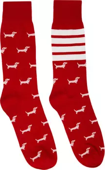 Хлопковые носки Hector с 4 полосками до середины голени Thom Browne, красный