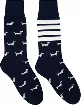 Хлопковые носки Hector с 4 полосками до середины голени Thom Browne, темно-синий