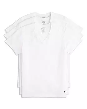 Хлопковые однотонные майки с V-образным вырезом, 3 шт. Polo Ralph Lauren, цвет White