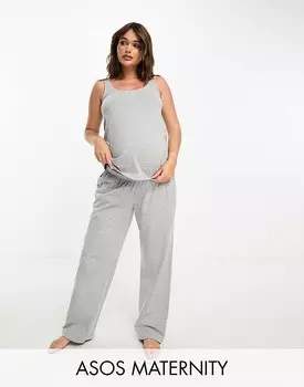 Хлопковые пижамные брюки серого меланжа ASOS DESIGN Maternity – Mix and Match