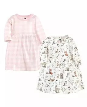 Хлопковые платья с длинными рукавами для маленьких девочек, 2 шт, Enchanted Forest Hudson Baby, мультиколор