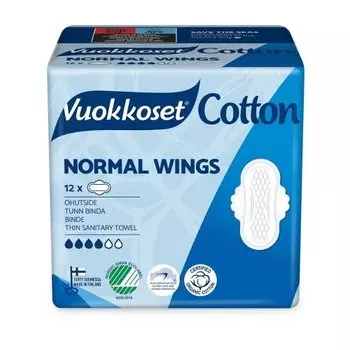Хлопковые подушечки Normal Sensitive с крылышками, 12 шт. Vuokkoset