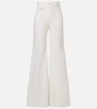 Хлопковые расклешенные брюки с высокой талией из парусины Chlo, Iconic Milk