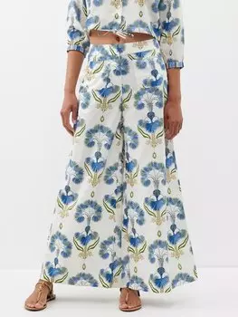 Хлопковые широкие брюки с принтом adele akroterion Emporio Sirenuse, синий