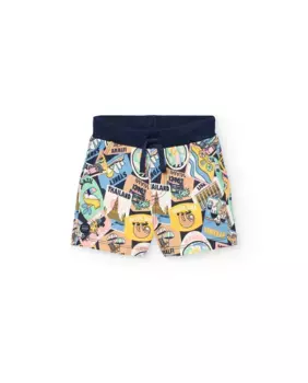 Хлопковые шорты-бермуды для мальчиков с фантазийным принтом Boboli, многоцветный