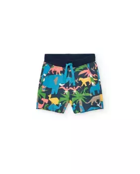 Хлопковые шорты-бермуды для мальчиков с фантазийным принтом Boboli, тёмно-синий