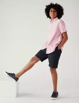 Хлопковые шорты-чиносы (6–16 лет) Marks & Spencer, темно-синий