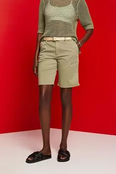 Хлопковые шорты-чиносы с высокой талией Esprit, хаки