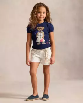 Хлопковые шорты для девочек в китайском стиле Polo Ralph Lauren, белый