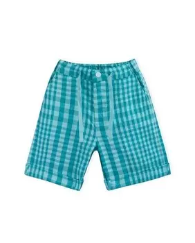 Хлопковые шорты для мальчика с клетчатым принтом Knot, зеленый
