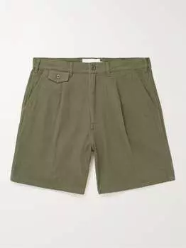 Хлопковые шорты прямого кроя со складками и узором "елочка" GENERAL ADMISSION, зеленый