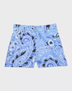 Хлопковые шорты с карманами и рисунком пейсли для девочек Etro, цвет Blue