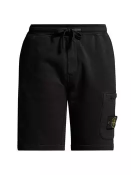 Хлопковые шорты с кулиской и аппликацией логотипа Stone Island, черный
