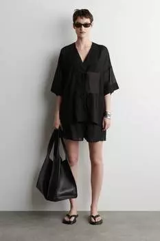 Хлопковые шорты с мятым эффектом Cos, черный