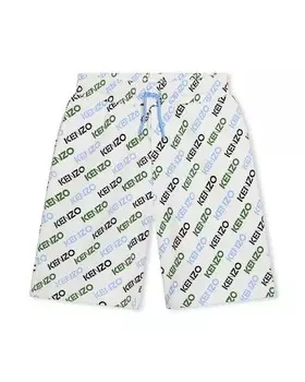 Хлопковые шорты с принтом для маленьких мальчиков Kenzo Kids, белый
