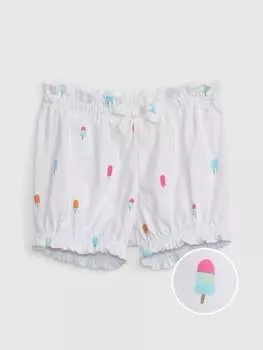 Хлопковые шорты с принтом и вышивкой Gap, цвет optical white