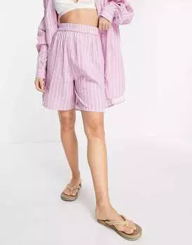 Хлопковые шорты Selected Femme в розовую полоску - LPINK