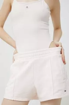 Хлопковые шорты Tommy Jeans, розовый