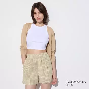 Хлопковые шорты в клетку комфорт UNIQLO, бежевый
