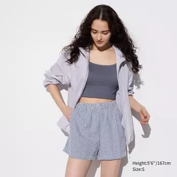 Хлопковые шорты в клетку комфорт UNIQLO, синий