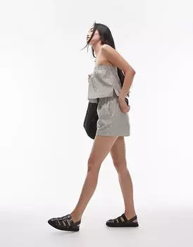 Хлопковые шорты в полоску зеленого цвета Topshop