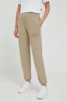 Хлопковые спортивные брюки Calvin Klein Jeans, бежевый
