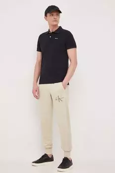 Хлопковые спортивные брюки Calvin Klein Jeans, бежевый