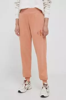 Хлопковые спортивные брюки Calvin Klein Jeans, оранжевый