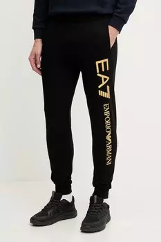 Хлопковые спортивные брюки Ea7 Emporio Armani, черный