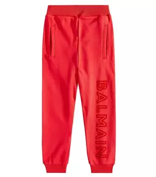 Хлопковые спортивные брюки с логотипом Balmain, красный