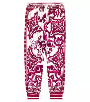 Хлопковые спортивные брюки с принтом майолика Dolce&Gabbana, розовый