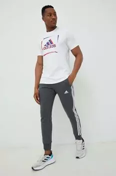 Хлопковые спортивные штаны adidas, серый